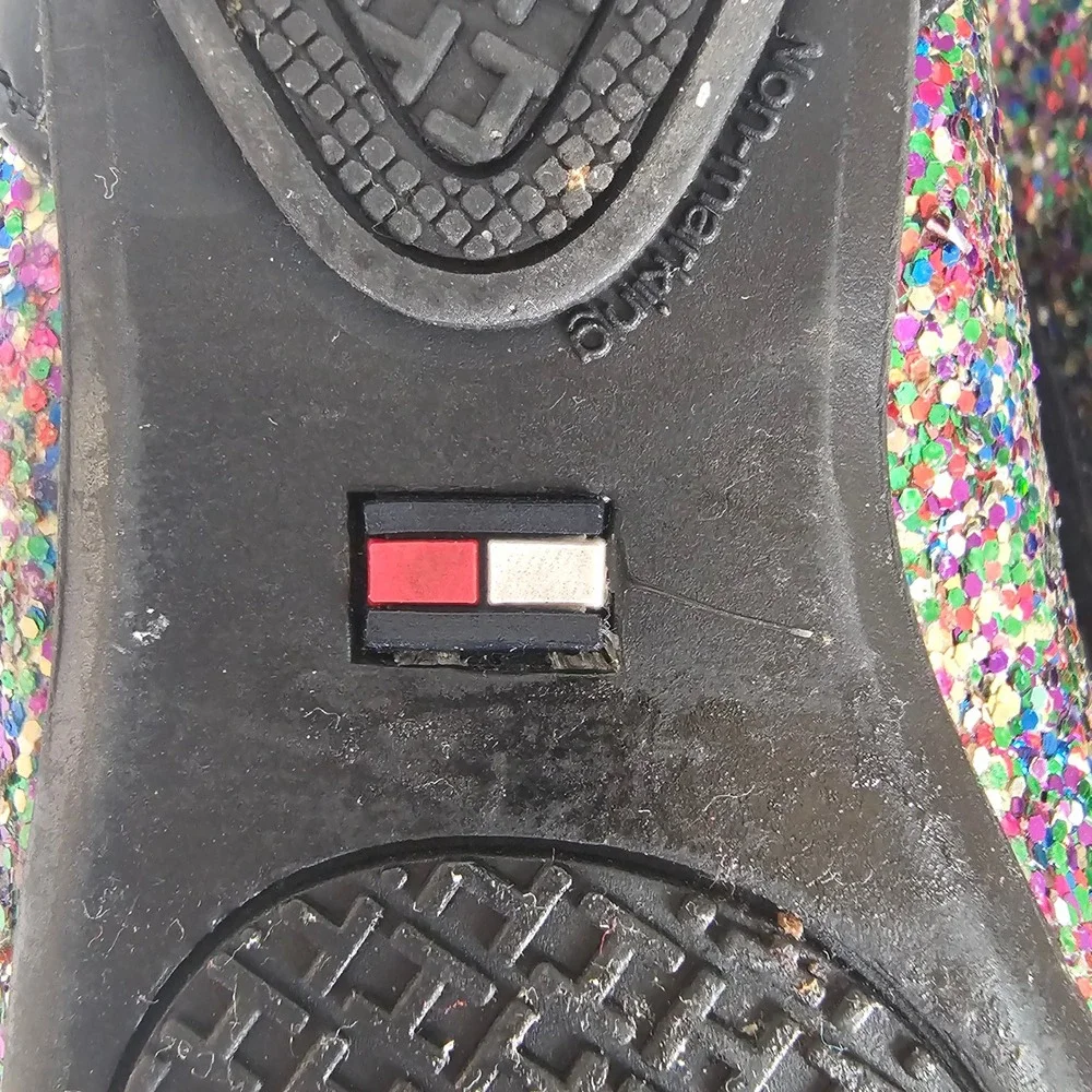 Tommy Hilfiger Kayleigh Chunky‎ Glitter Ballet Flats Black Rainbow Toddler 5